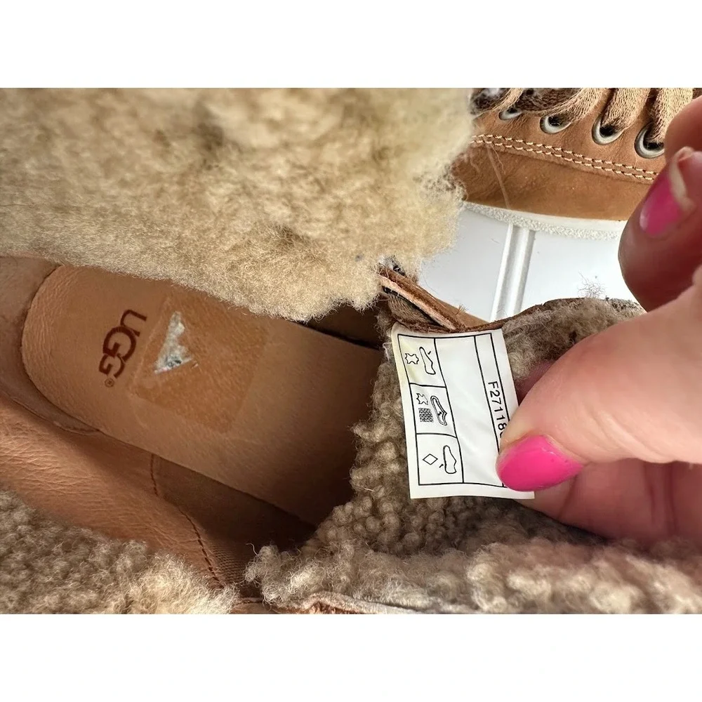 Ugg Starlyn Shearling High Top Sneakers Shoes Womens 7.5 Chestnut Leather Boots